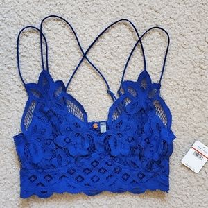 Free People Blue Adella Lace Bralette - XS